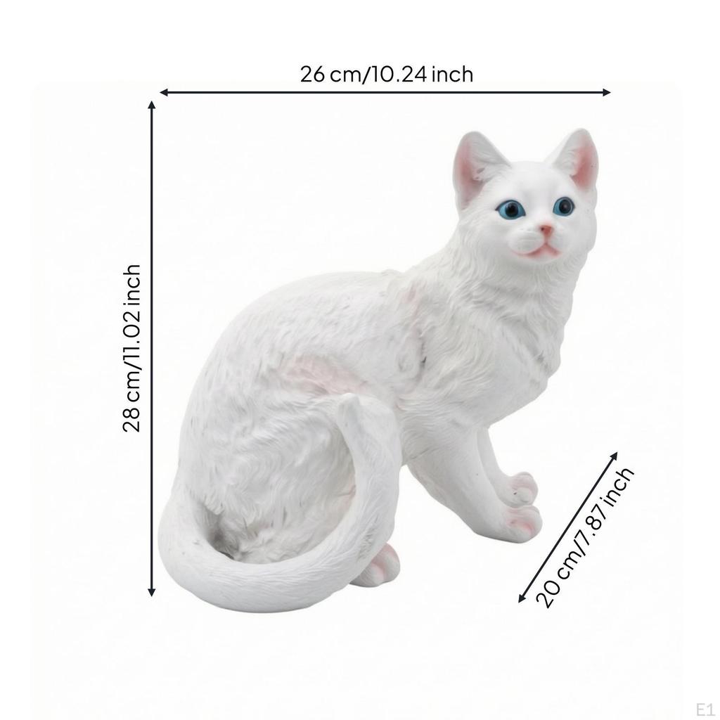 Katzenfigur Harzstatue Texturiertes Ornament für Gärtner, Garten, Terrasse, Wohnzimmer Weiß
