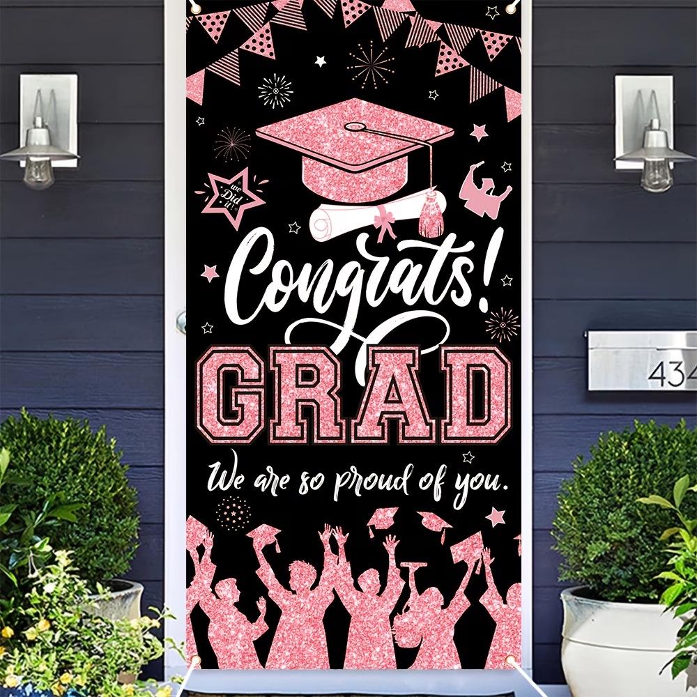 

Pink Graduation Celebration Door Banner - Polyester Hanging Flag Decoration 90x180cm