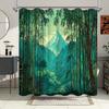 1pc Serene Bamboo Forest Shower Curtain - Japanese Style with Snow-Capped Mountain & Pastel Sky, Zen Bathroom Decor, Includes