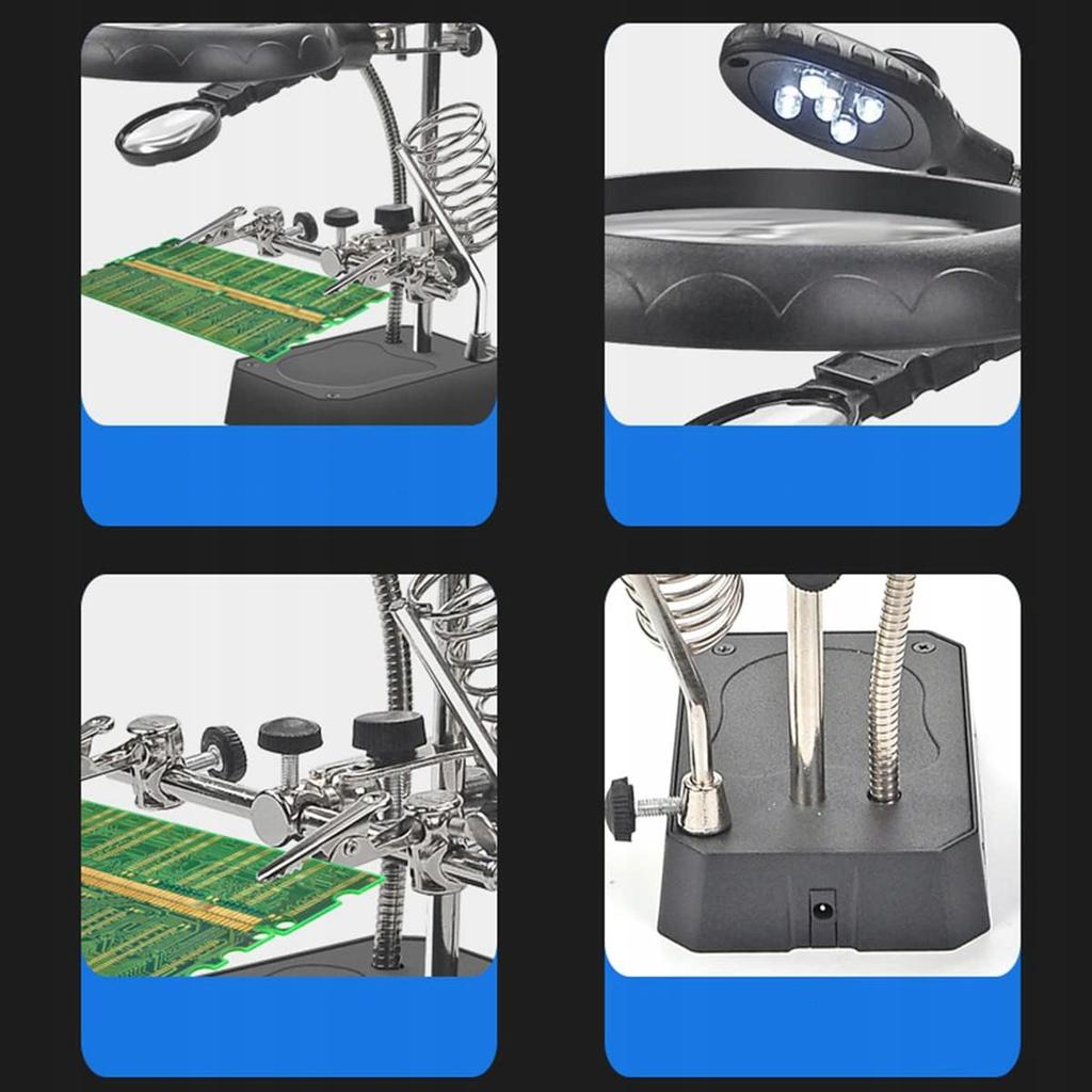 Rosfix Trzecia Ręka z Lupą 3x/7,7x/10x LED 5x TE-800 – Precyzyjna Lupa 90mm | Stabilna Konstrukcja | Zasilanie USB i AA