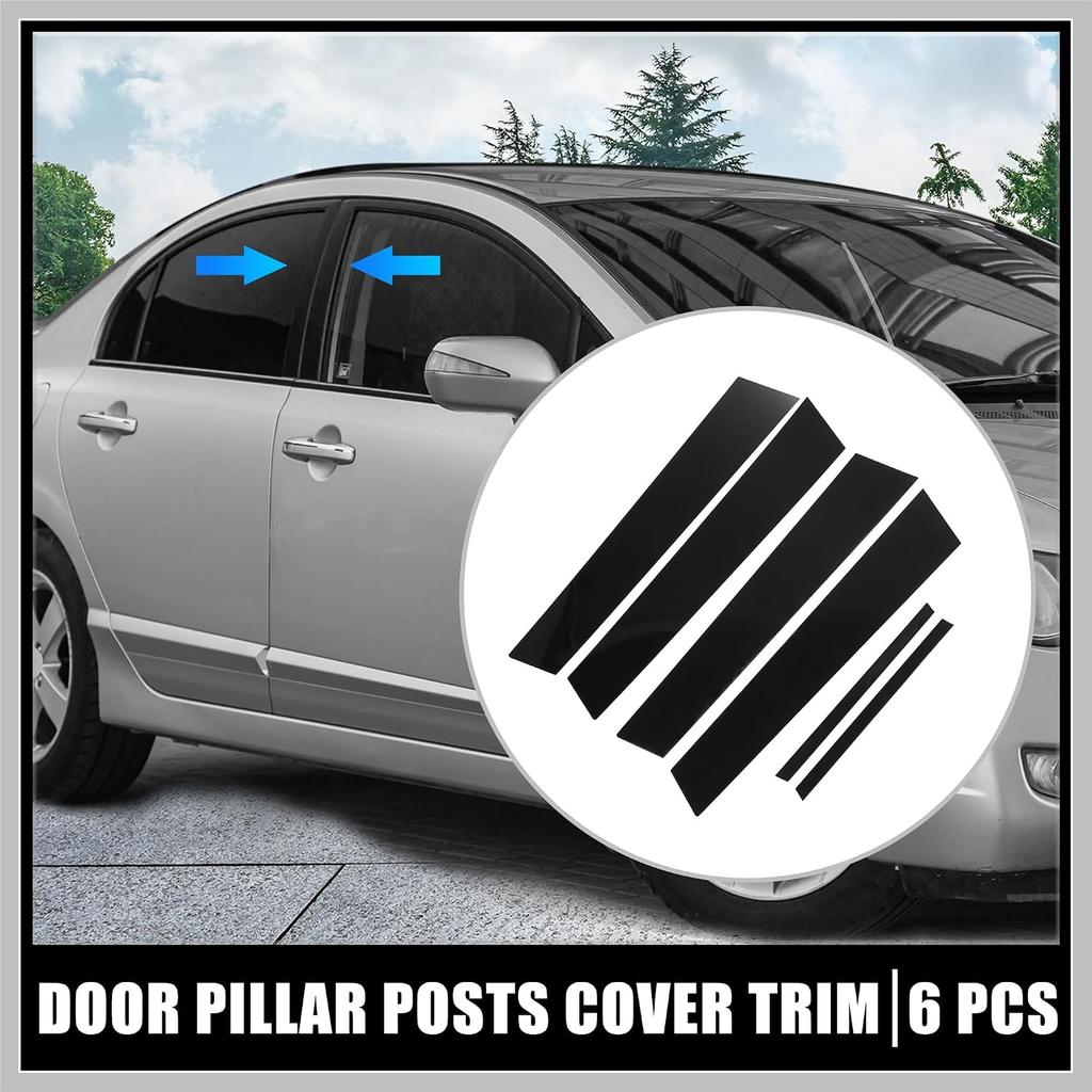 6 Pcs Door Cover Panel Trim Pillar Posts Exterior Door Window Anti Scratch Stickers for Honda Civic Sedan 8th Gen 2006-2011 Black Replacement Car