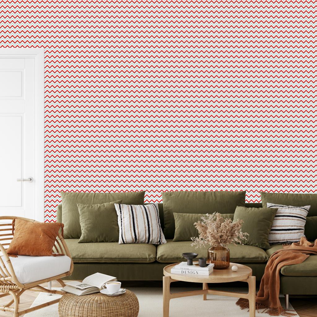 Zigzag Wallpaper Light Gray and Coral for Living Room and Bedroom 50x1000
