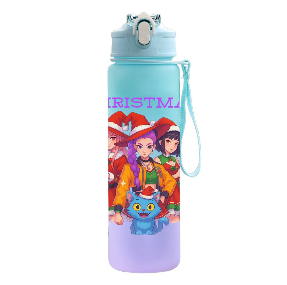 750Ml Water Bottle Cartoon Christmas K-Pop Demon Hunters Printed Large Capacity Drinking Cup Portable Outdoor Sports Water Cup Children Kid Gift
