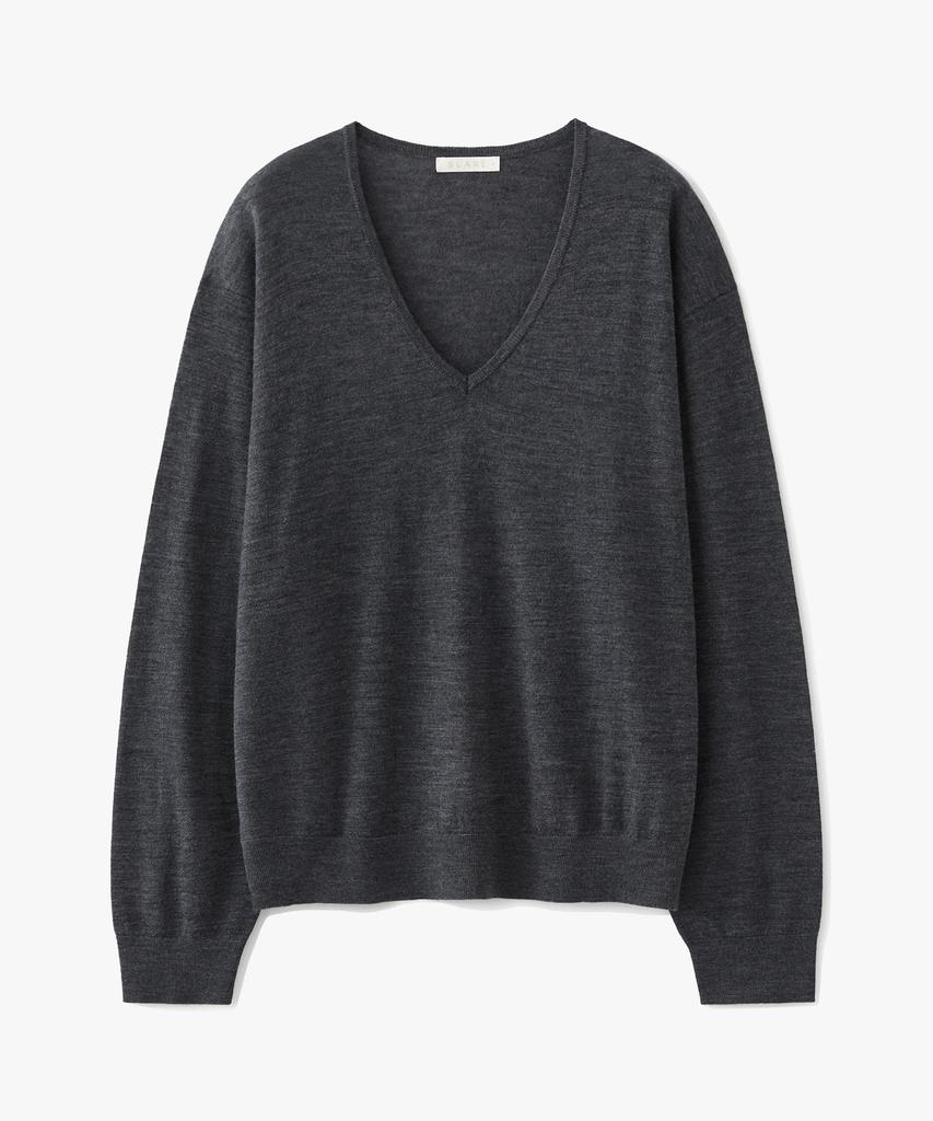 SUARE WOMEN 100% Fine Wool V-Neck Knit Charcoal
