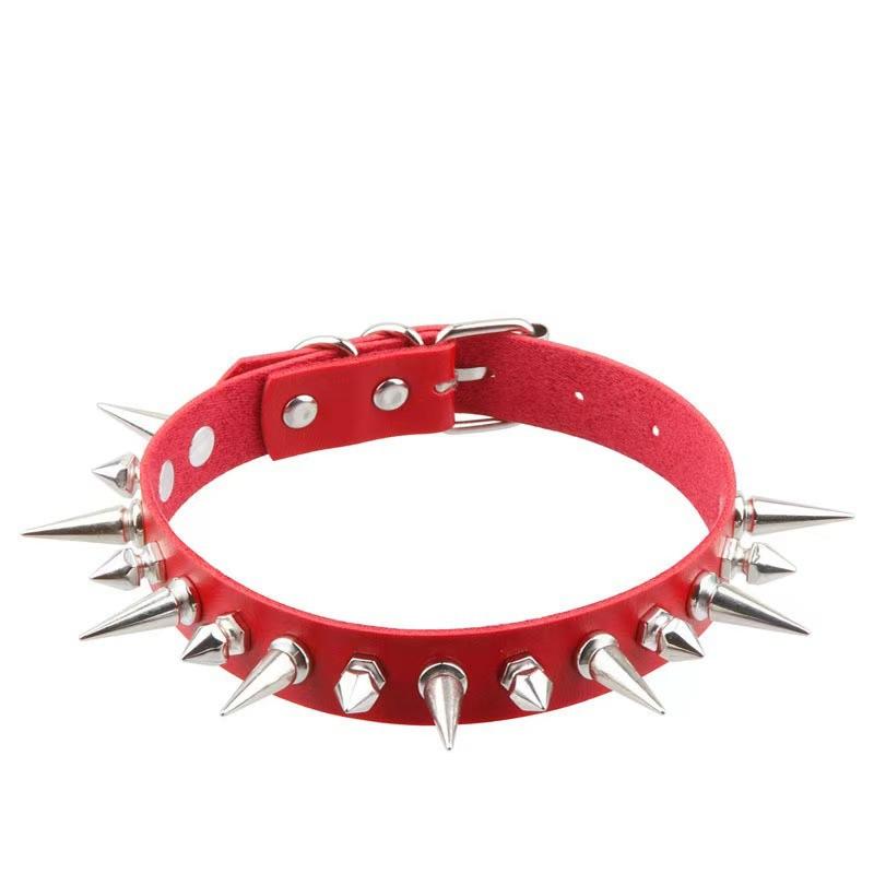 Long Spike Choker Punk Faux Leather Collar  Goth Style Necklace Accessories