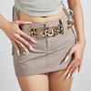 Western Leopard Animal [Lamerry] Belt, Print, Studs, Y2K, Vintage, Punk, Girl, Street, Leather, 108cm, Gold, Men's, Women's