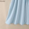 ZANZEA Women Casual Turn Down Collar Solid Color 3/4 Sleeve Loose Dress