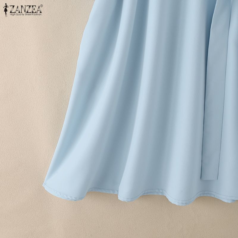 ZANZEA Women Casual Turn Down Collar Solid Color 3/4 Sleeve Loose Dress
