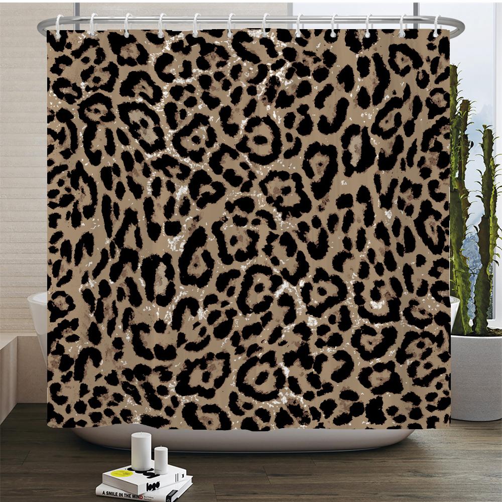 Shower Curtain Modern Style Leopard Print Polyester Waterproof Bathroom Curtain Partition Curtain Shower Curtain With Hooks