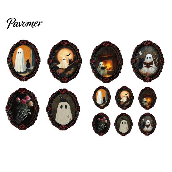 Indoor Halloween Theme Decorations Wooden Refrigerator Magnets, Vintage Gothic Oval Frame Fridge Magnets with Witch Retro Picture Decor Ghost