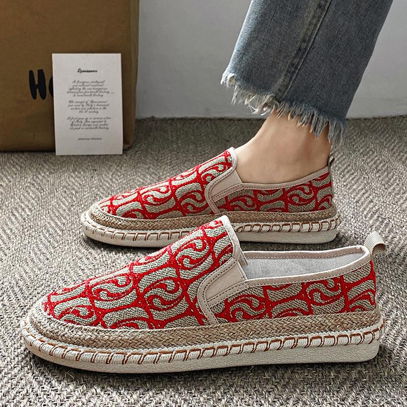 Fashion Print Red Loafers Men Flats Shoes Designer Luxury Men's Slip-On Shoes Comfortable Fisherman Shoes Male Driving Footwear