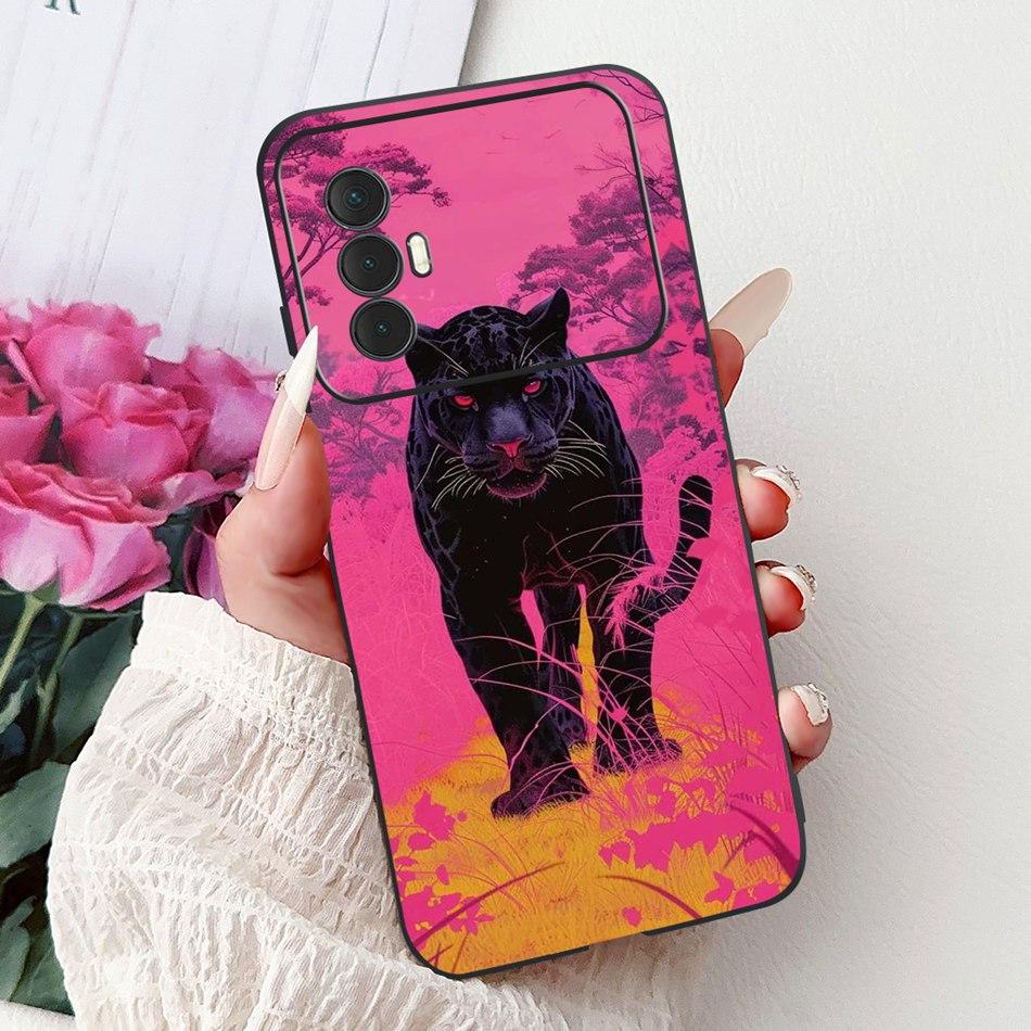 For Tecno Spark 8 Pro 8T 8P Elegant Floral Cat Phone Case For Tecno Spark8 8T 8P 8Pro Black Silicone Soft TPU Cases Bumpers
