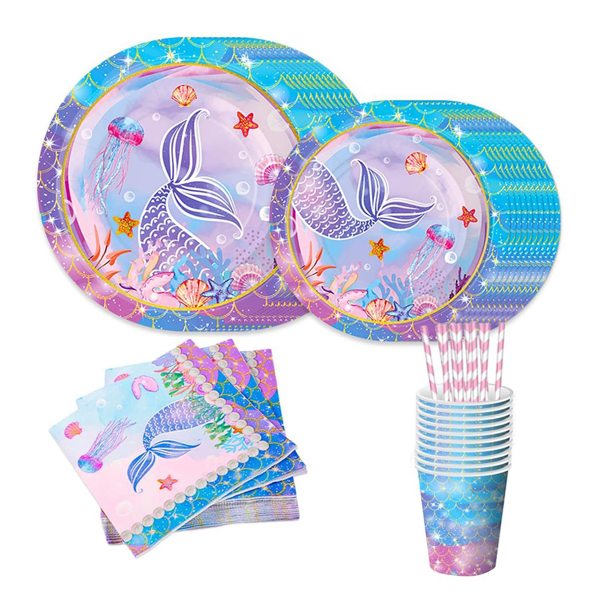 

Mermaid Birthday Dinner Plate Birthday Decoration Mermaid Decorative Paper Tableware Party Tableware Serves 10 Guests