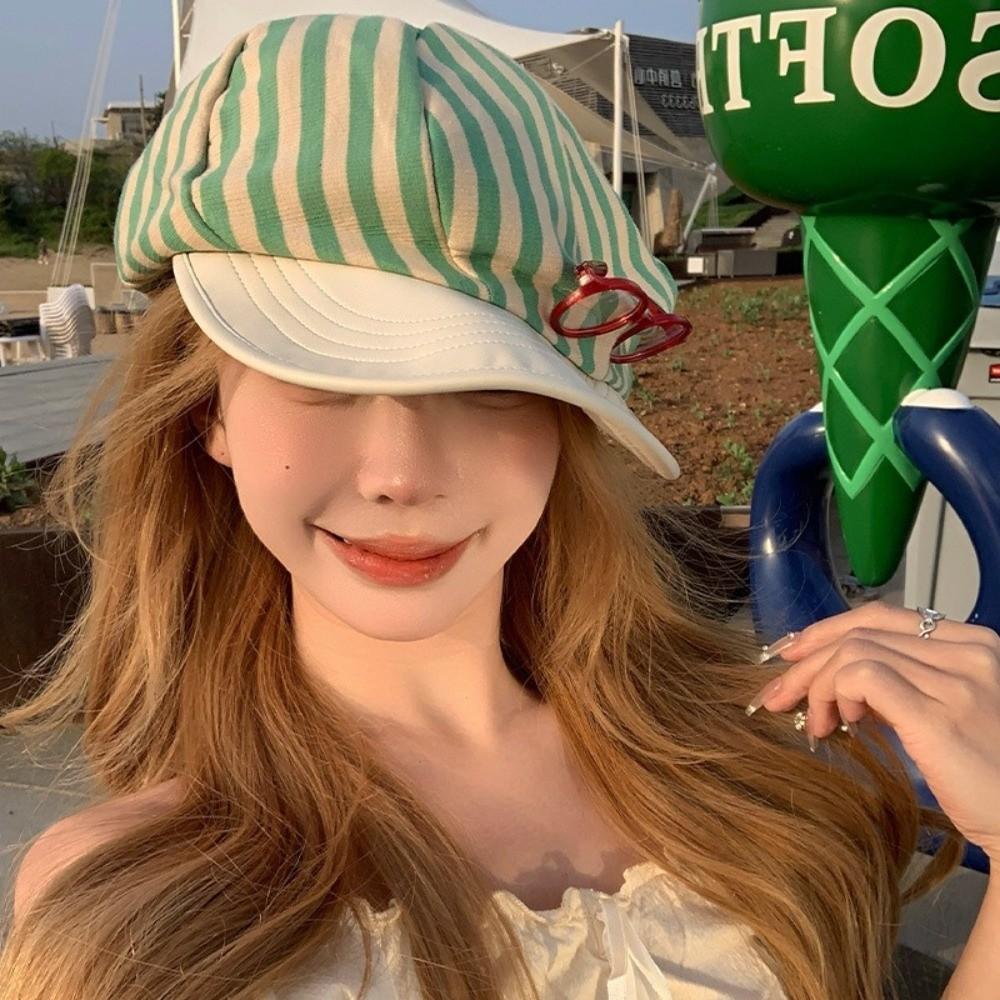 Korean Striped Berets Versatile Beanie Cap Ins Painter Berets  Girls