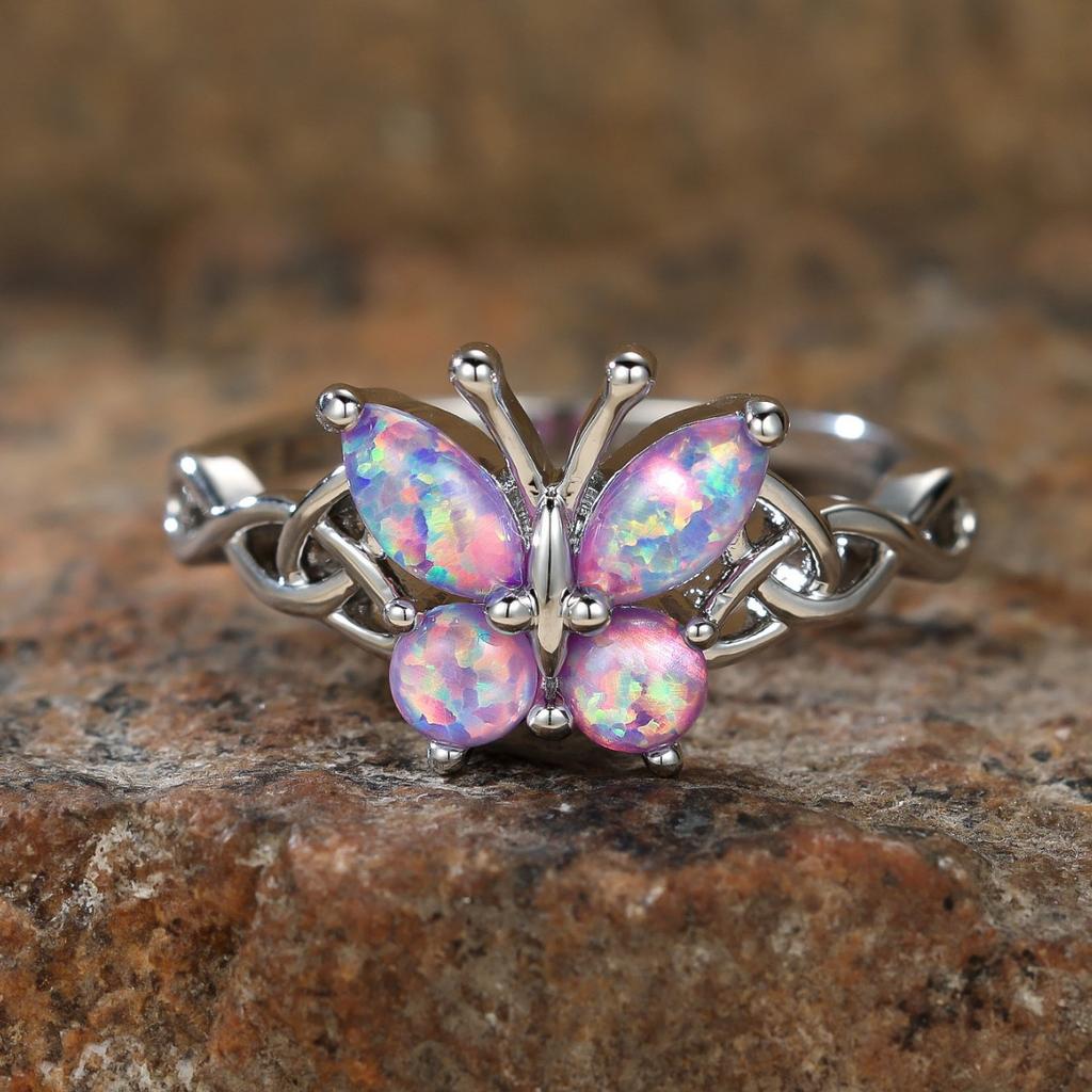 Hollow Out Colored Diamond Butterfly Design Ring Summer Fashion Exquisite Small Fresh Personality Ring