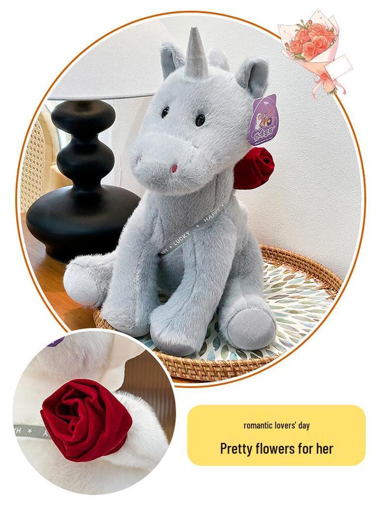 Cross-border Rose Unicorn Plush Toy - Cute Simulation Doll Gift for Girls