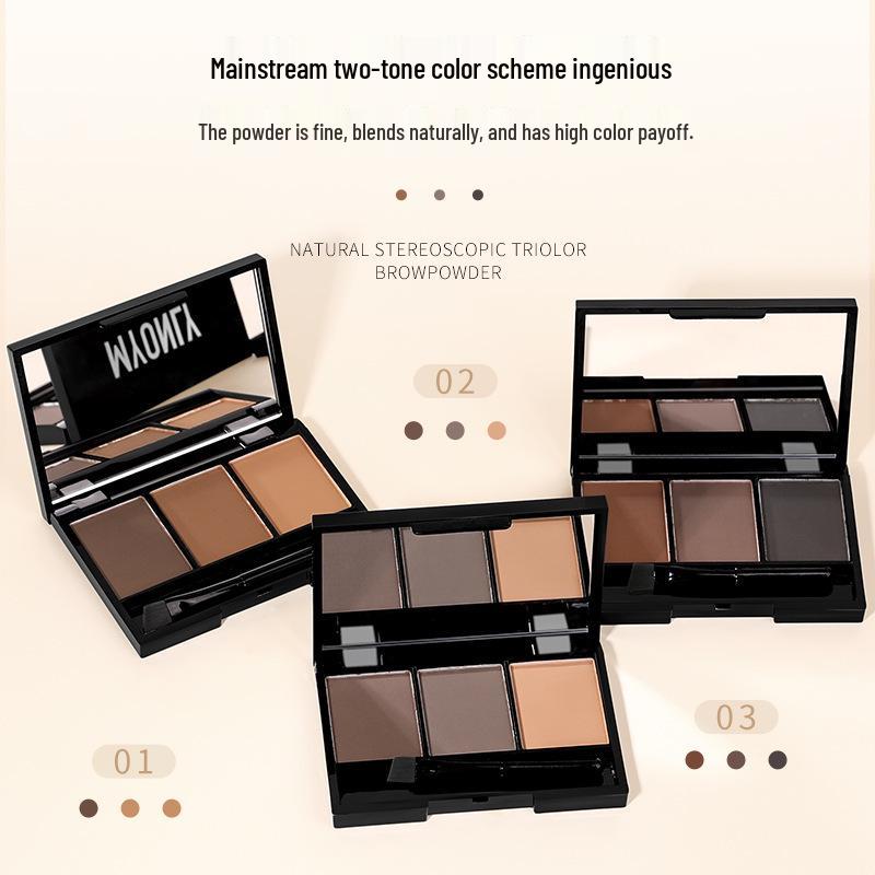 Tri-Color Eyebrow and Nose Shadow Palette with Brushes for Beginners