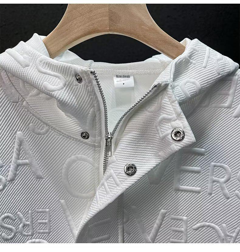 Trendy Casual Jacquard Sweatshirt with Letter Embroidery - Loose Fit, Round Neck, Long Sleeves