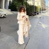2025 Cross-border European and American Women's Wear, Amazon Crew Neck Long Sleeve Casual Top, Loose Wide-Leg Long Pants Set