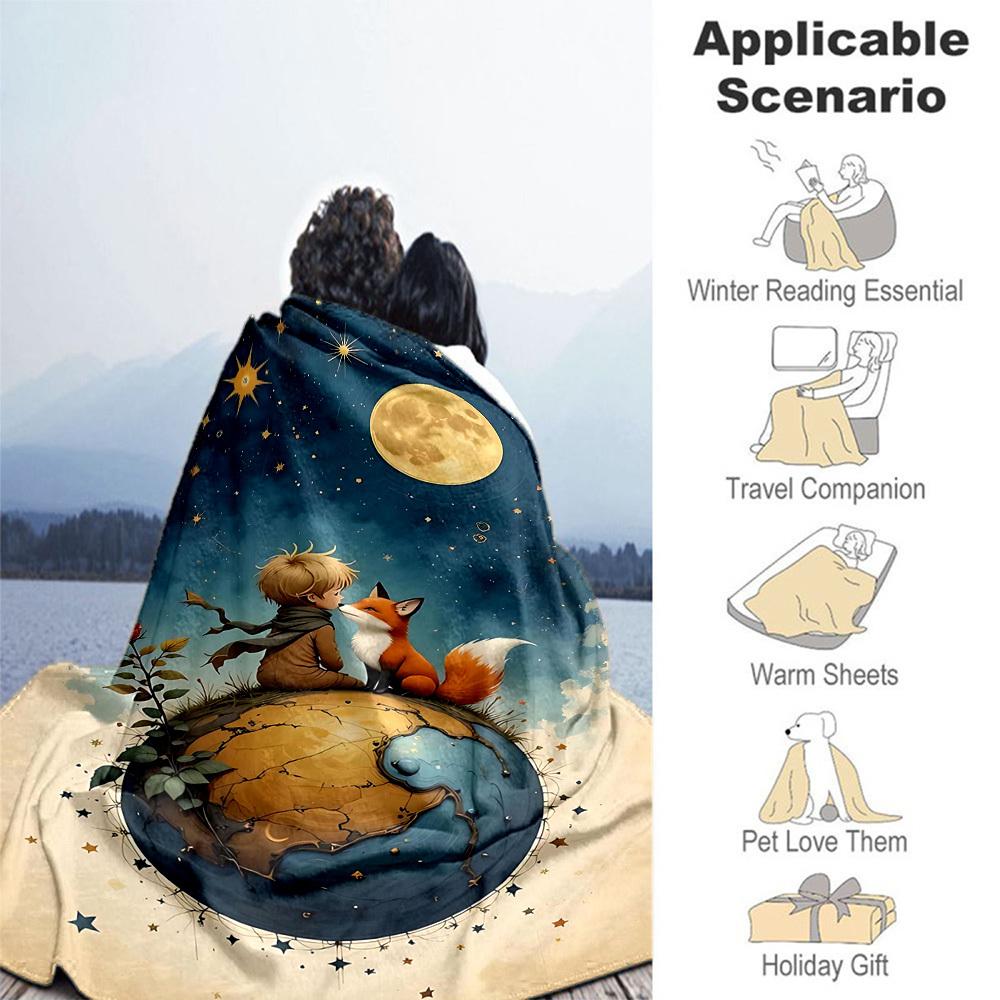 1pc Le Petit Prince Outdoor Blanket Lightweight Flannel, All-Season Use for Sofa, Bed, Travel, Camping, Living Room, Office, Couch065