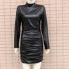 Mini Dress Slim Fitting All Matched Faux Leather Sexy Stand Collar Party Dress