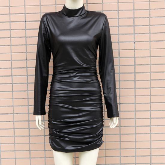 Minikleid Slim Fit All Matched Kunstleder Sexy Stehkragen Partykleid