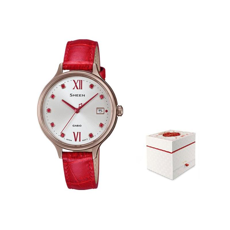 Casio SHEEN Watch Limited Gift, Simple Waterproof, Quartz Movement, Leather Strap, Japanese and Korean Watch, Women's Watch, Silver SHE-4553CGL-7AUPR