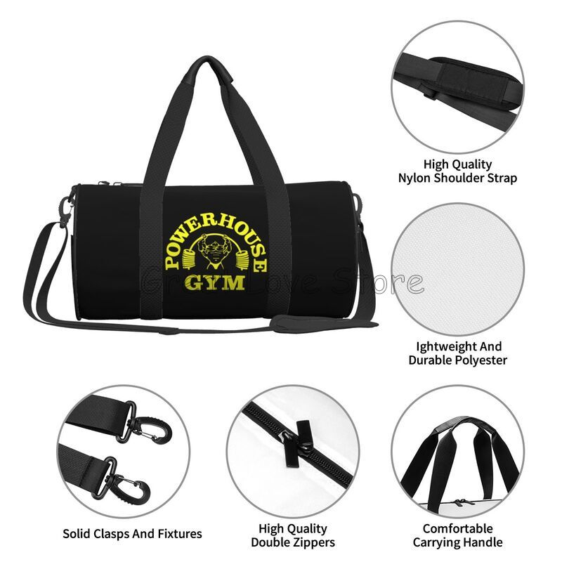 Powerhouse Gym Print Round Travel Duffel Bag Weekender Overnight handbag Portable Waterproof Luggage Tote Bag for Yoga Gym Sport