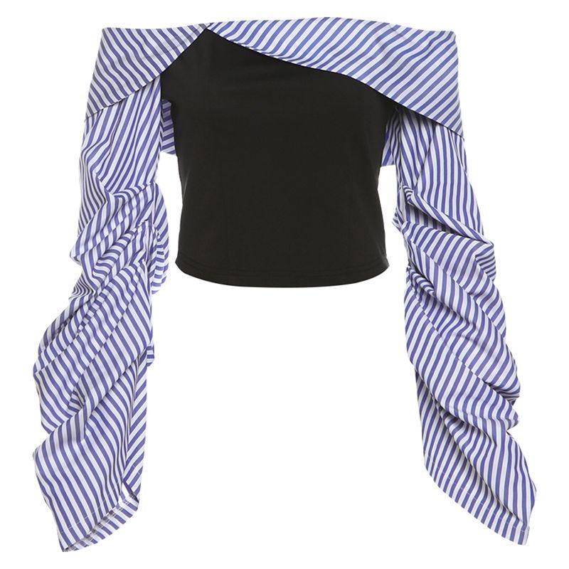 

Sisjuly Street Shot off-Shoulder Contrast Color Trendy T-shirt Black S