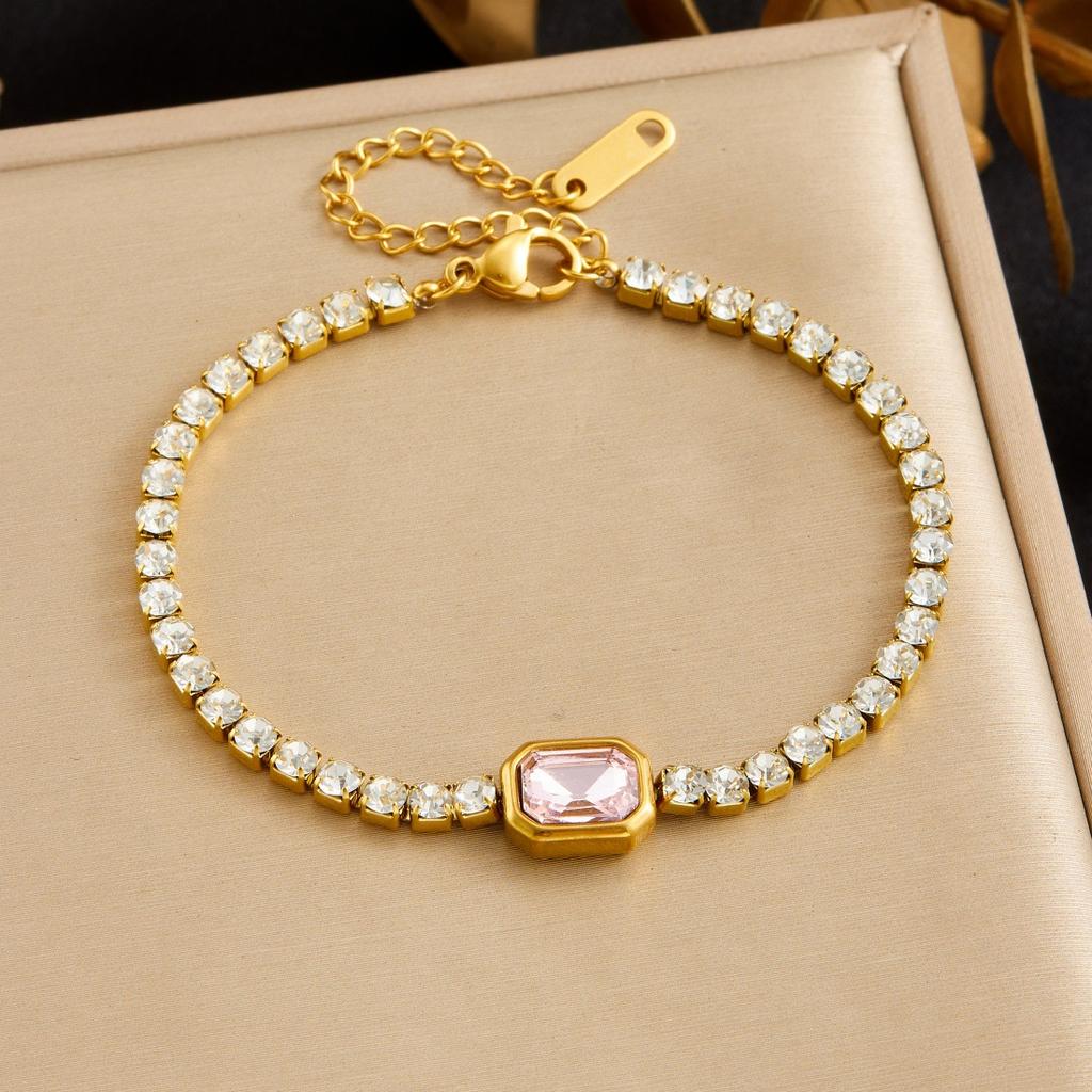 Gold Plated Emerald Cubic Zirconia Tennis Chain Bracelet