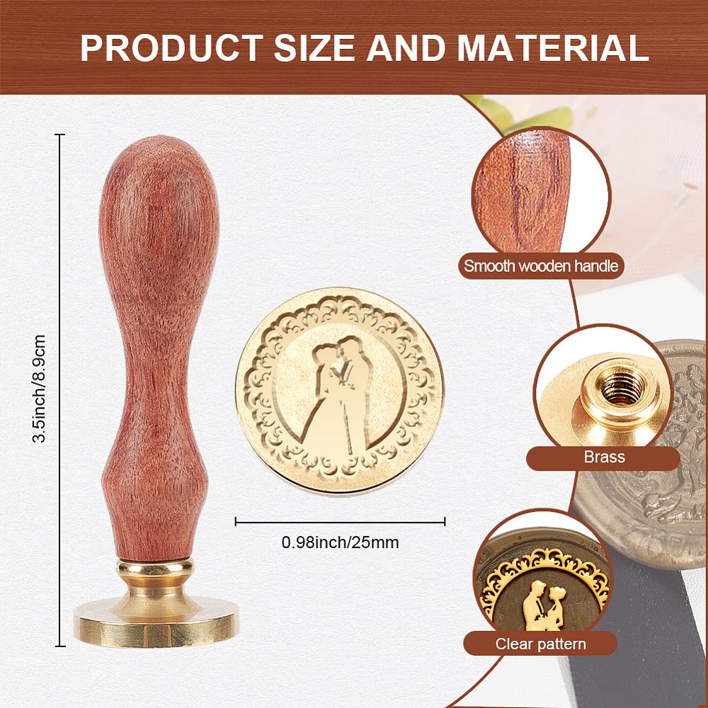 1pc Wax Seal Stamp Set Sealing Wax Stamp Solid Brass Head Wood Handle Retro Brass Stamp Kit Removable for Envelopes Invitations Gift Card Human