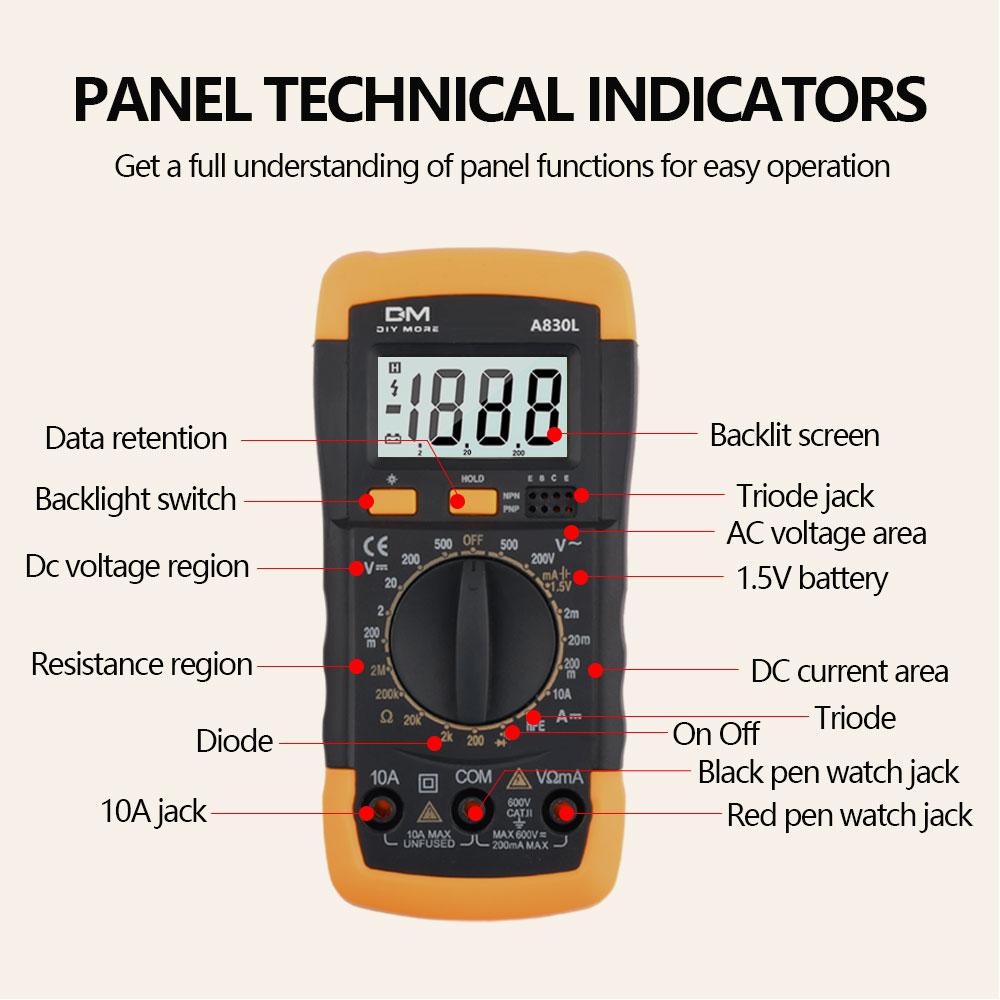 Digital Multimeter 2000 Counts Voltage Tester Volt Ohm Amp Multi-Meter Tester AC/DC Voltmeter DC Current Diode and Resistance