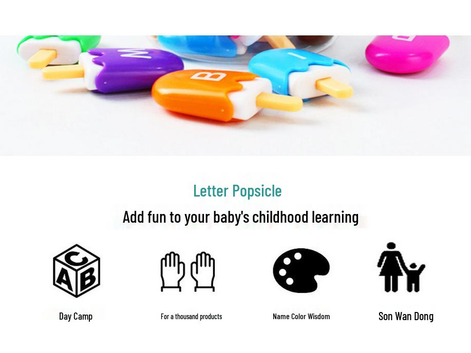 Bai Guo Early Learning Ice Cream Popsicle Set - 26 Letter & Number Matching Montessori Aids for Kindergarten