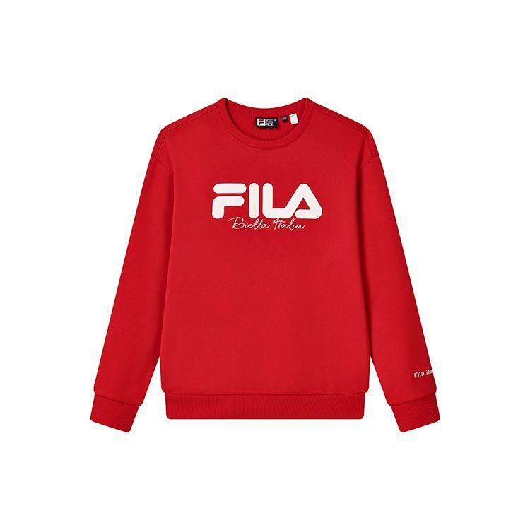 FILA Loose Fit Logo Knit Pullover Long Sleeve American Vintage Sweatshirt Unisex sweatshirt Legendary-Red F11U249201F-RD