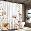 1Pc Autumn Floral Shower Curtain - Beige, Brown & Pale Pink, Watercolor Design, Polyester, Machine Washable