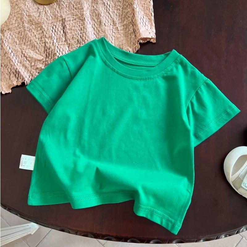 Summer Solid Children Cotton Casual Short Sleeve T-shirts Girls Baby Clothes Kids Boys Toddler Korean Style Tops