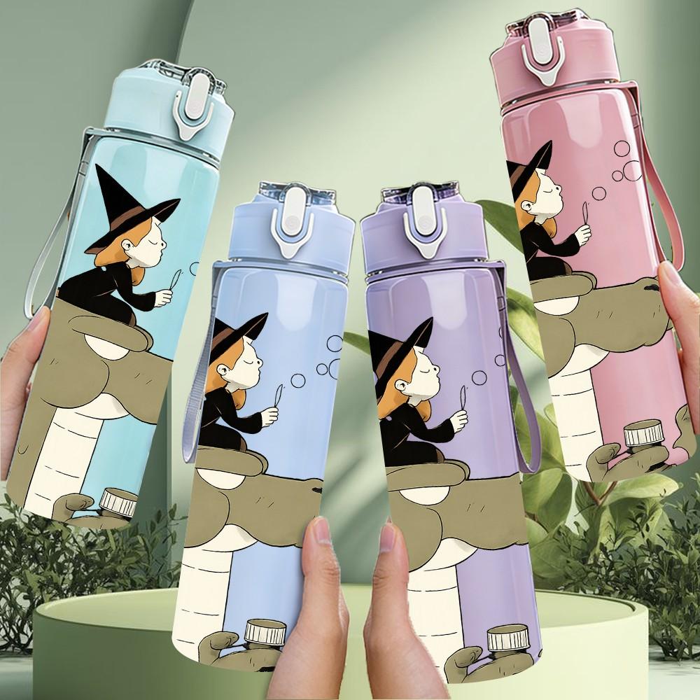 1PC Wizard Crocodile Cartoon 750ml Color Plastic Sports Water Bottle Leakproof Flip Straw Lid Suitable for Sports Office Home Use