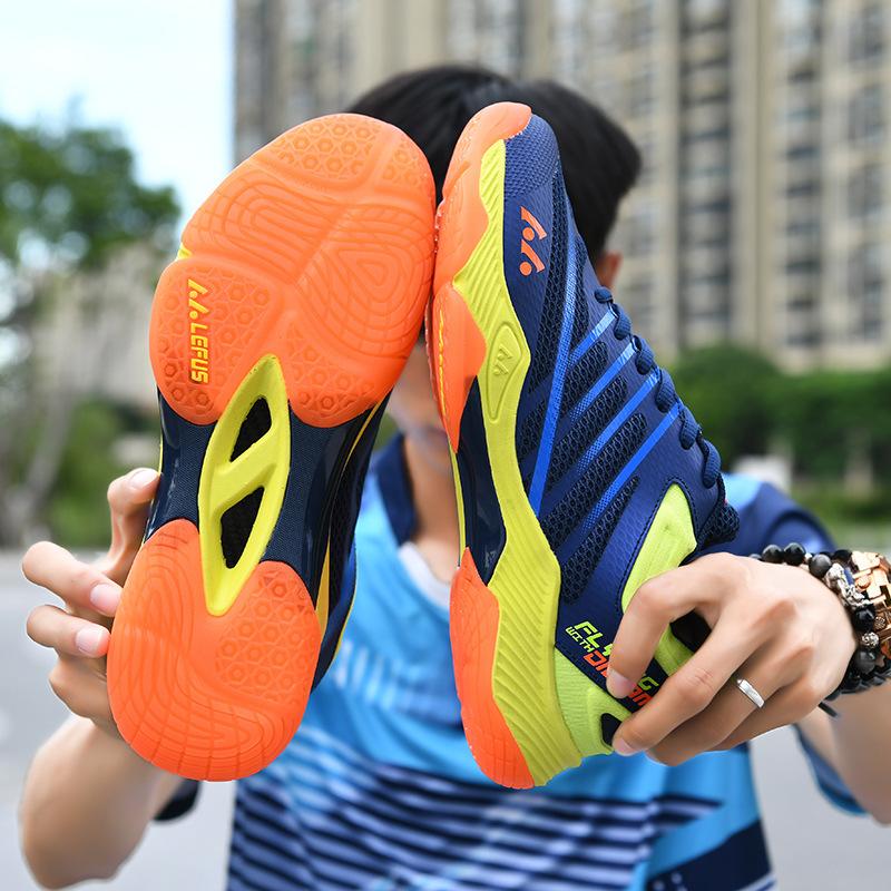 Profesjonalne buty do badmintona do handlu zagranicznego, buty tenisowe męskie i damskie antypoślizgowe amortyzujące, sportowe bez sznurowania z obrotowym guzikiem