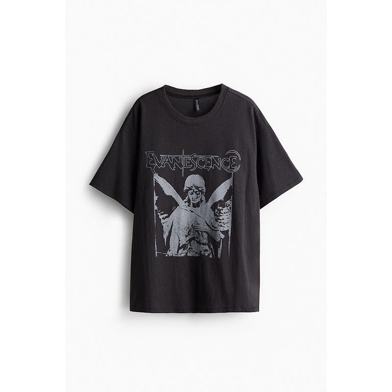 

[Evanescence Disillusionment Band] HM Women s T-shirt Fall Loose American Print Short Sleeve 1242503 Black/Evanescence 170/116(XL)