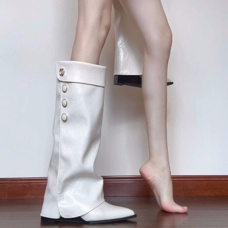 Large size Spice Girl style new pointed high-heeled boots autumn and winter new trouser boots white high-heeled knight boots