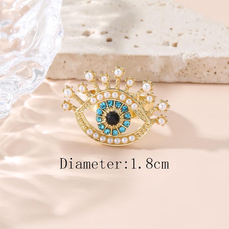European Street Style Rhinestone Blue Eyes Ring with Long Eyelashes