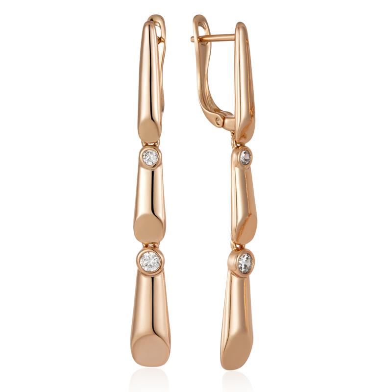 

Новые Серьги-подвески цвета розового золота Серьги Женские Глянцевый металл Звено Натуральный циркон Аксессуары Повседневные Изящные украшения