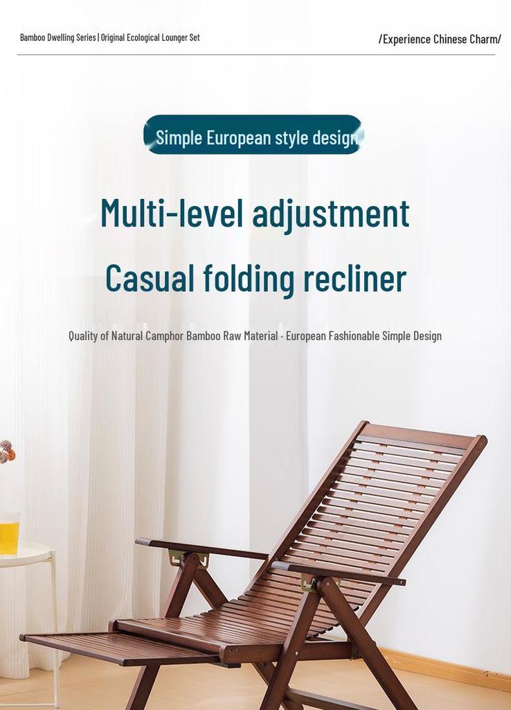 Premium Widened Bamboo Folding Lounge Chair for Home & Outdoor Use - Reinforced & Cool for Summer Relaxation