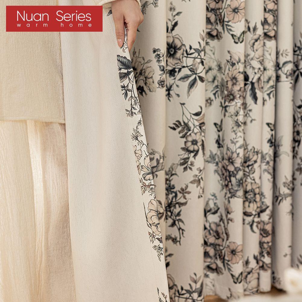 1PC Nuan Series French Retro Blackout Curtains with Butterfly Floral Print Thick Curtains for Bedroom Living Room Window for Home Decor