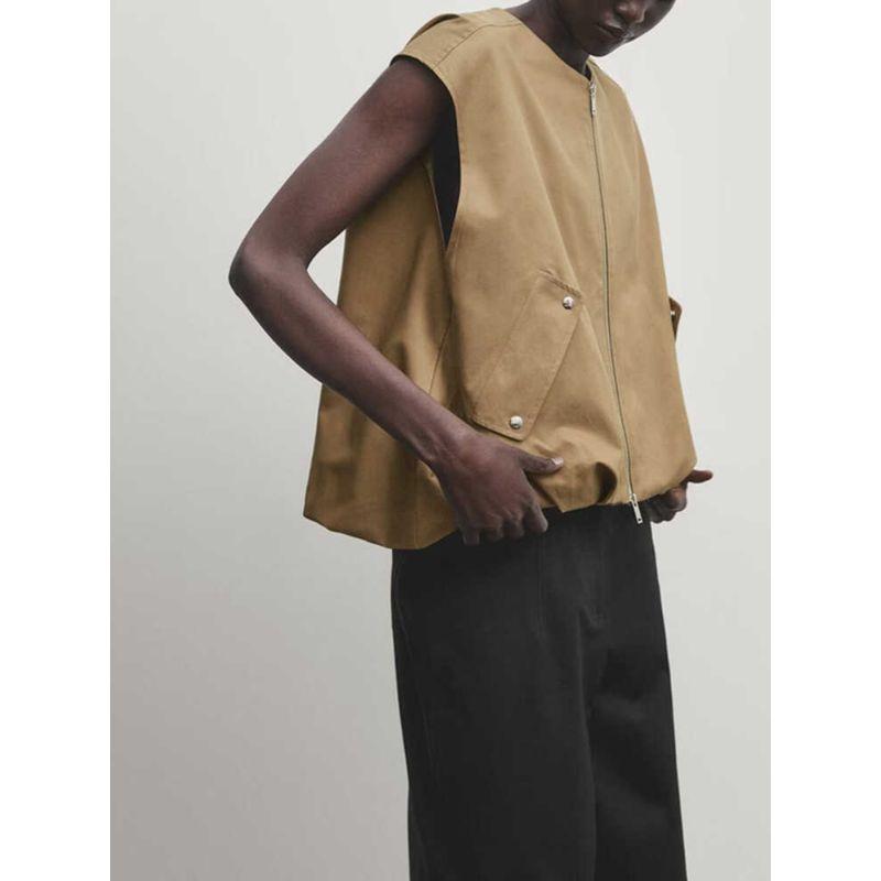 Za2024 Spring-Summer New Type Women's Clothing Casual Bandage Dress Round Neck Vest Jacket Short Coat 06745807 742