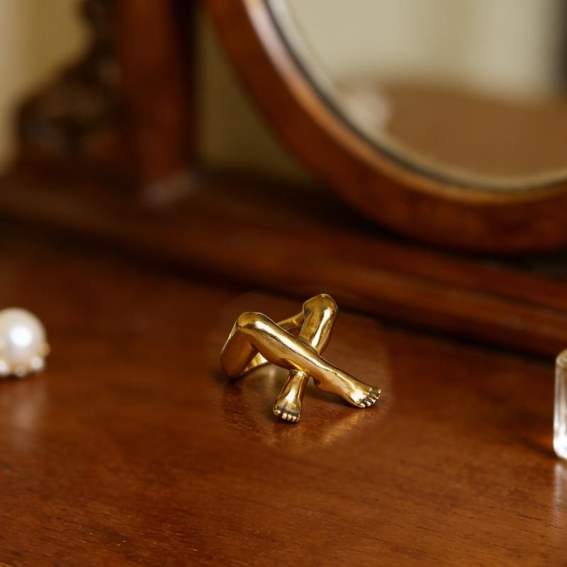 Practical Leg Shape Geometric Finger Rings Adjustable Opening Rings Alloy Texture Suitable for Artistic Expression