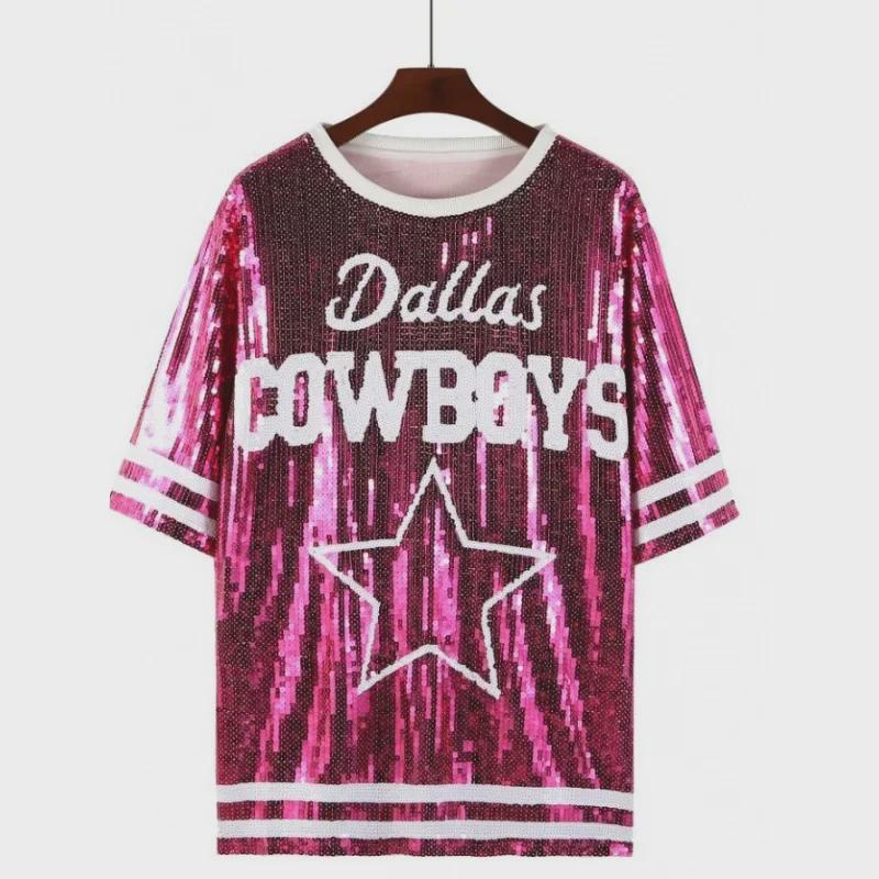 European & American Cross-Border Sequined Bulls Team Jersey - Star Pattern T-Shirt