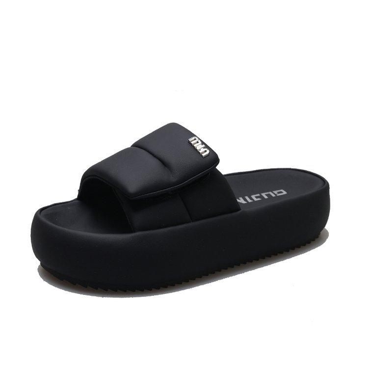 

Бренд Tide, крутые тапочки для женских 2024 новые на липучке с одним словом тапки~ летняя обувь на толстой подошве пляжные полушлепки 35 чёрный