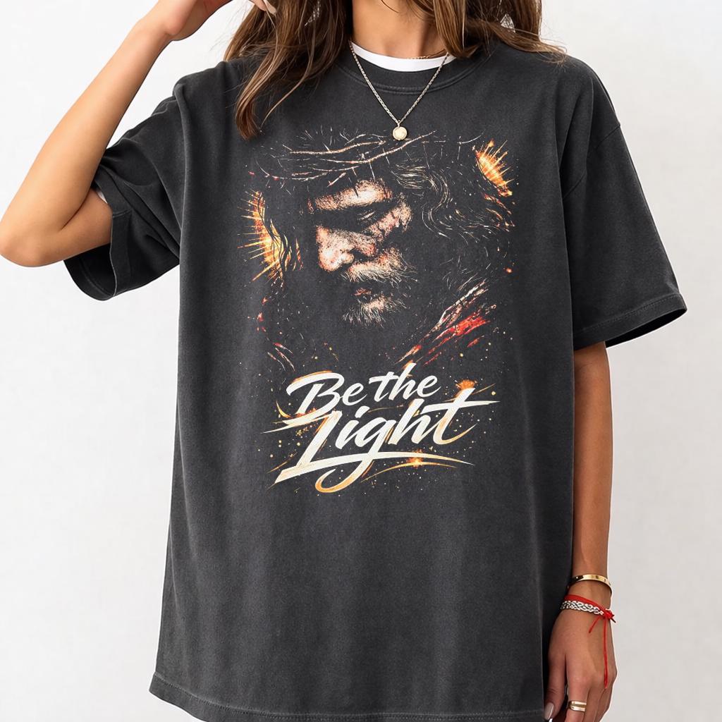 Be The Light Jesus Shirt Christian Graphic Tee Faith Based Tshirt Religious Vintage Style Shirt Inspirational Bible Quote Tee S
