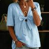 Women Shirt Pure Color Loose Fit Commuting Style Casual Tops Front Bowknot Decor Summer Pullover Tops